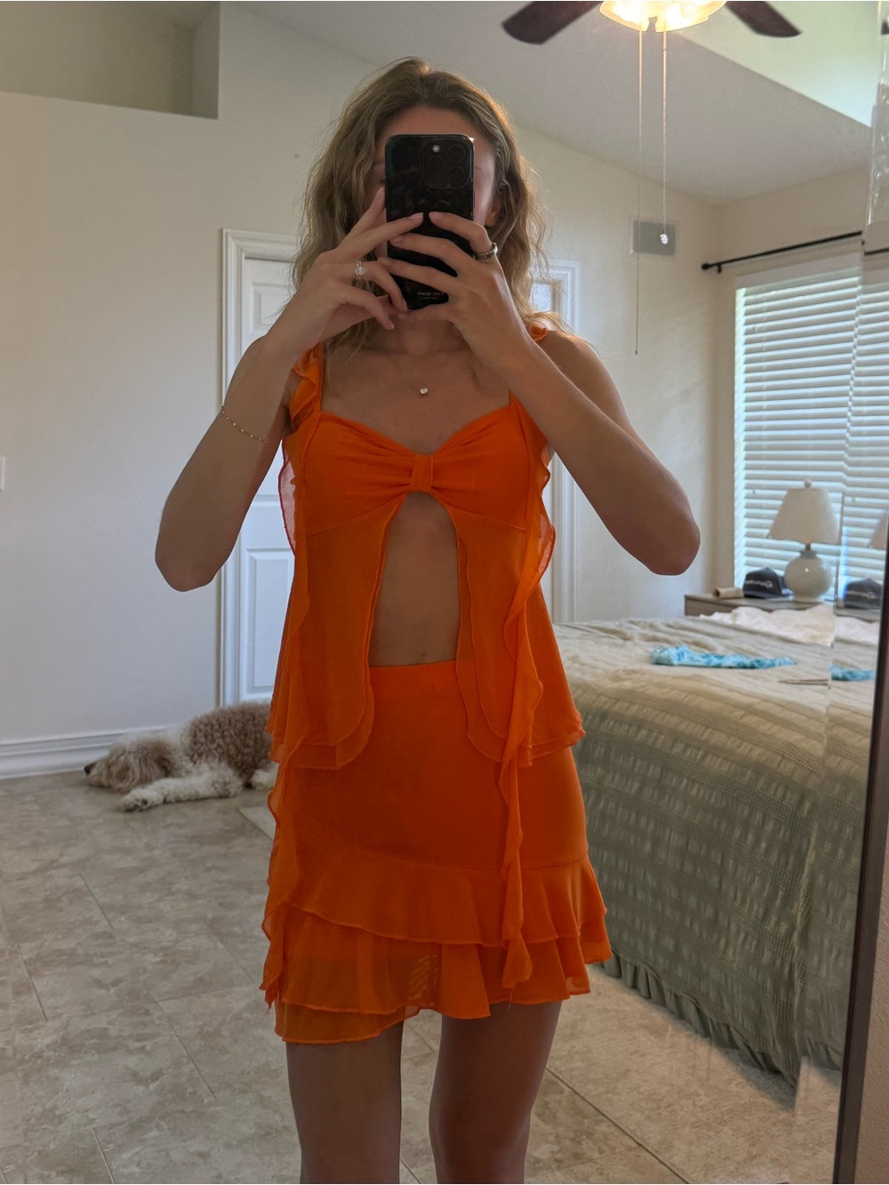 SHEIN Vibrant Orange Ruffle 2 Piece skirt set